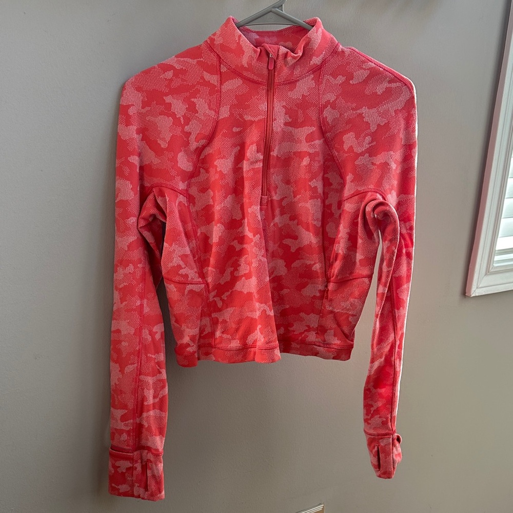 Lululemon Athletica Coral Camo Cropped Quarter Zip